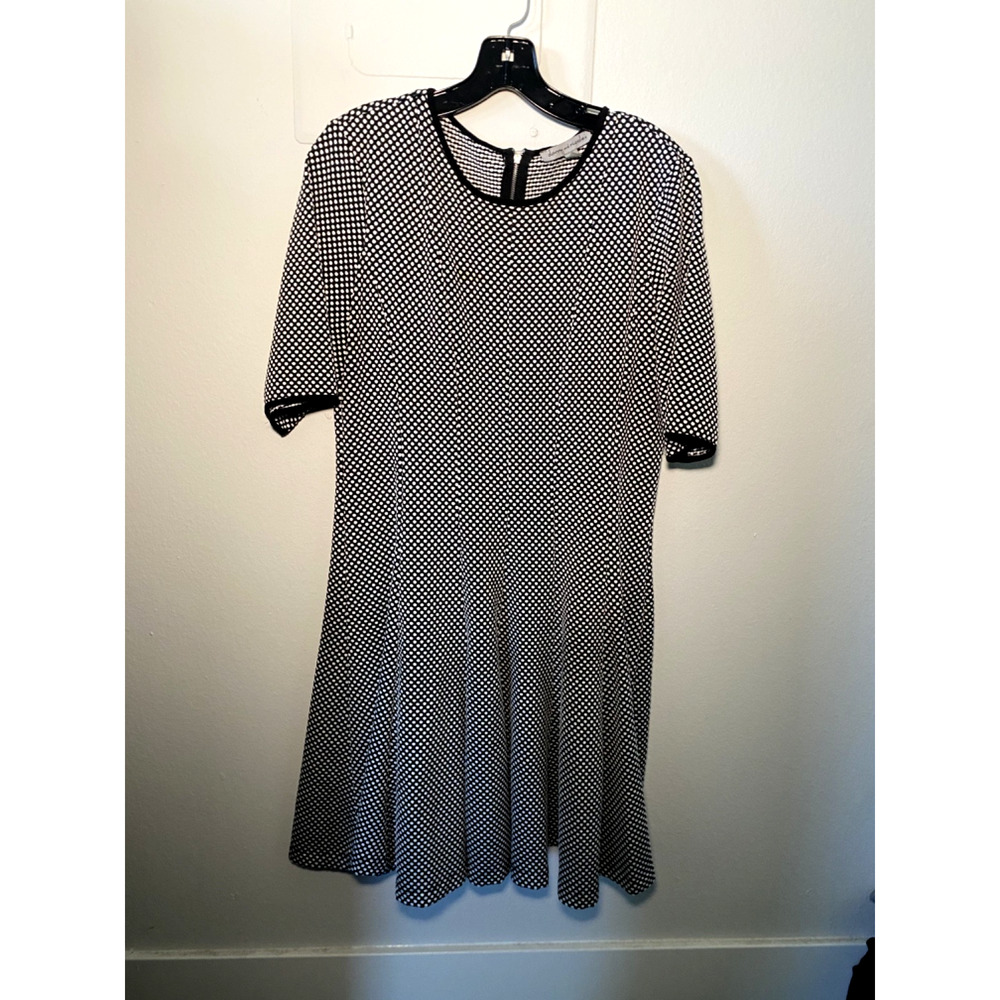 Danny and Nicoles Polka Dot Black and White Dress 3/4 Sleeve Womens